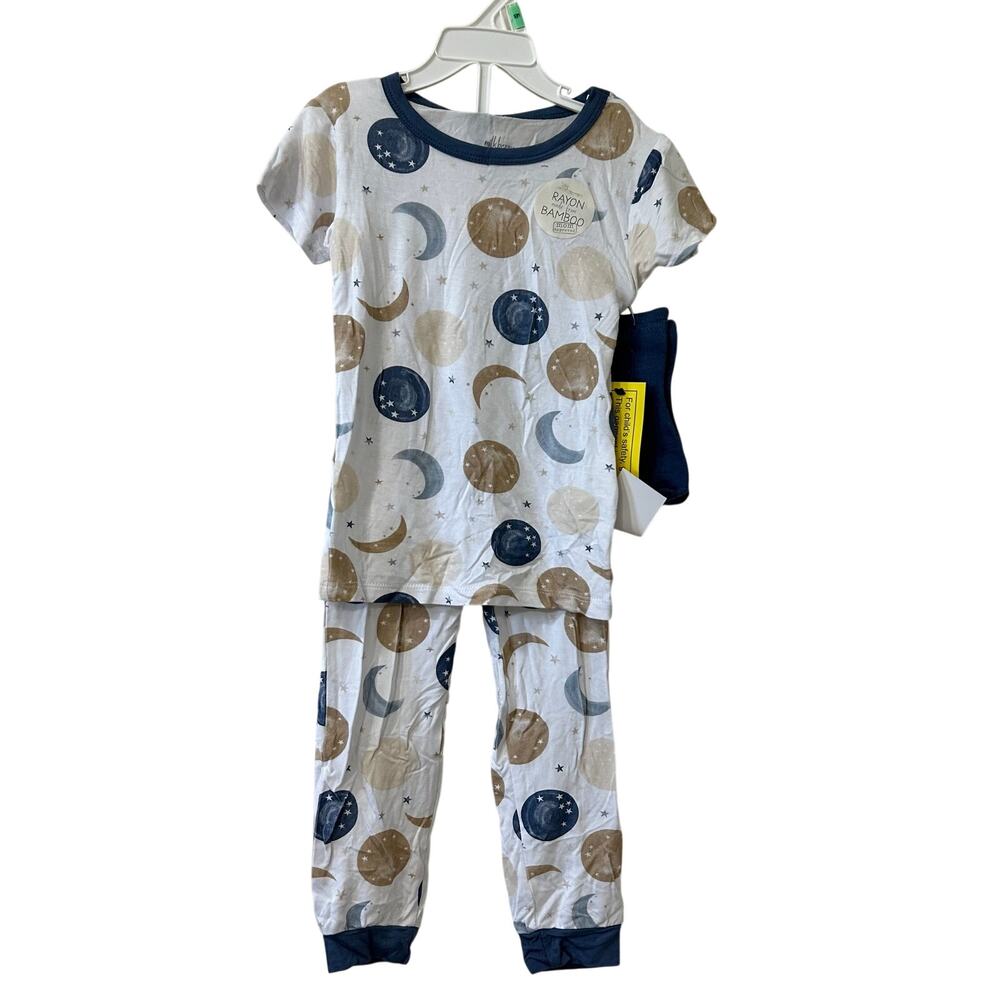 Milkberry NWT Unisex Size 3T Bamboo Moon & Stars Short Sleeve & Pants Pajama Set